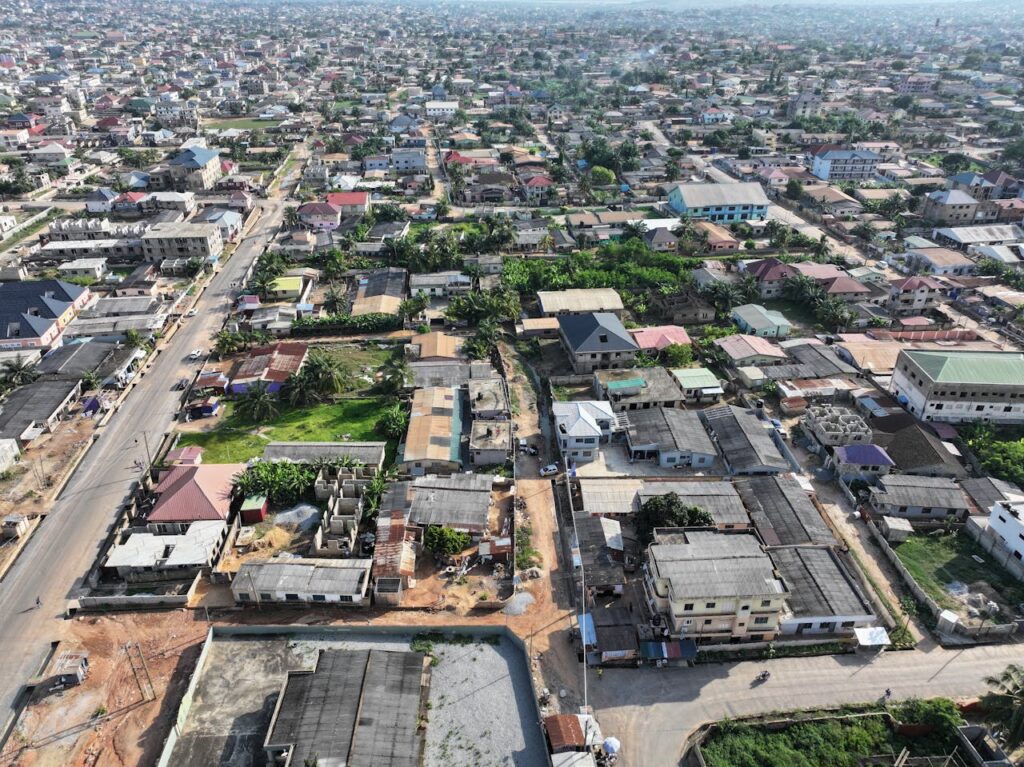 Stunning aerial photo of Sowutoum, Greater Accra Region, Ghana, showcasing urban landscape.